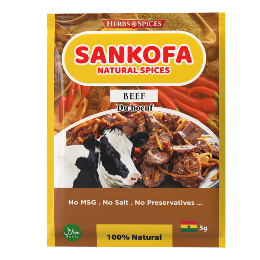 Sankofa Natural Spices—Beef Blend|No MSG & Fillers|5g Sachets|NMA Foods