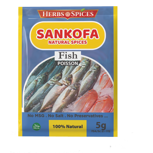Sankofa Natural Spices—Fish Blend|No MSG & Fillers|Clean Label|5g|NMA Foods
