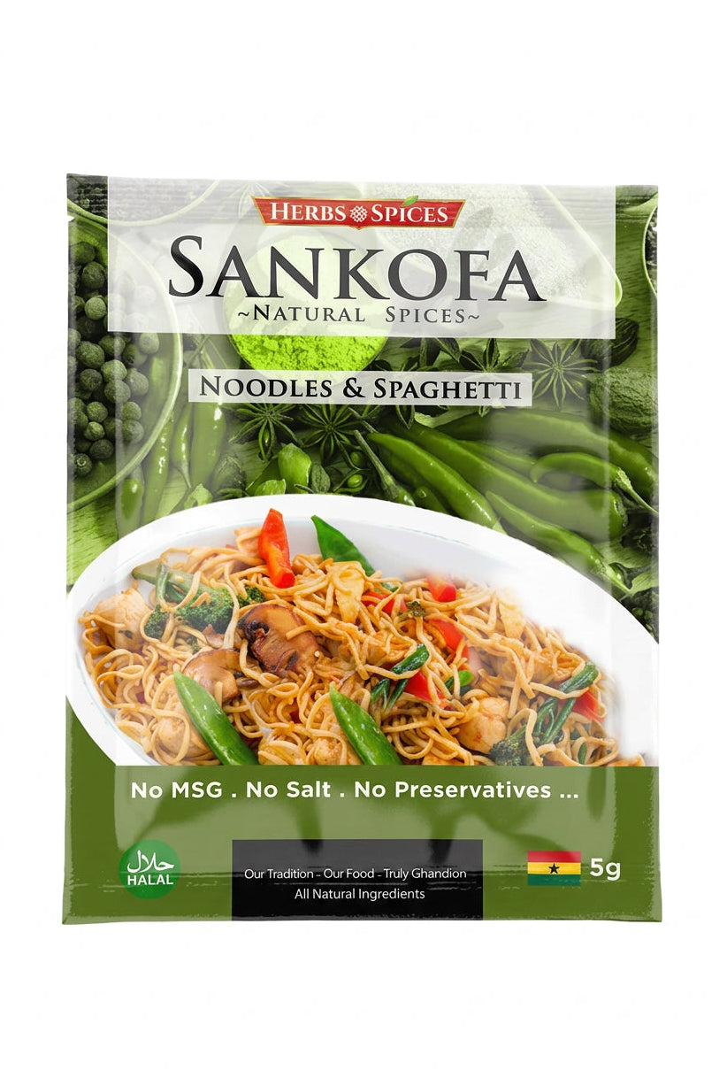 Sankofa Noodles and Spaghetti Seasoning 5g sachets, Ghanaian pasta spice, no MSG